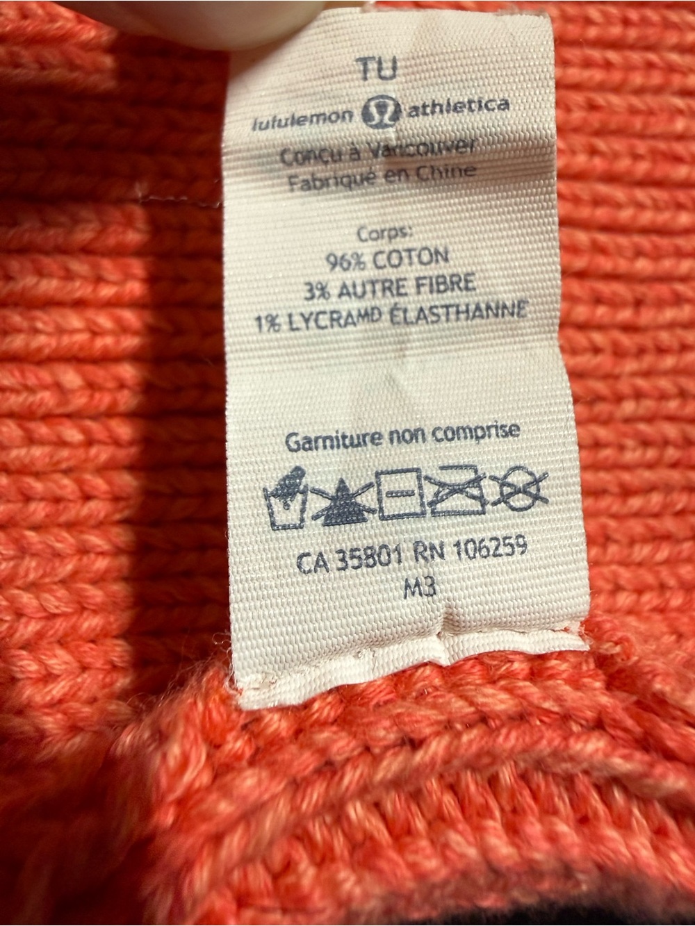 🧡 Lululemon Rad Hatter Toque Beanie Coral Orange Rib Knit Slouchy Hat 🧡 - Picture 9 of 9